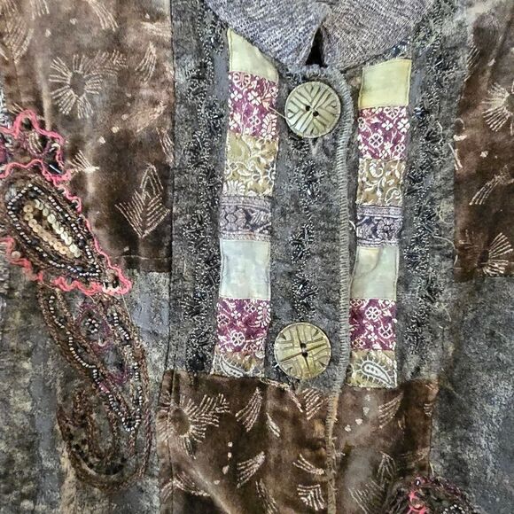 Urban Tribe Tapestry Jacket Women's Size Medium Boho Artsy Patch Jacquard Velour - Picture 6 of 11